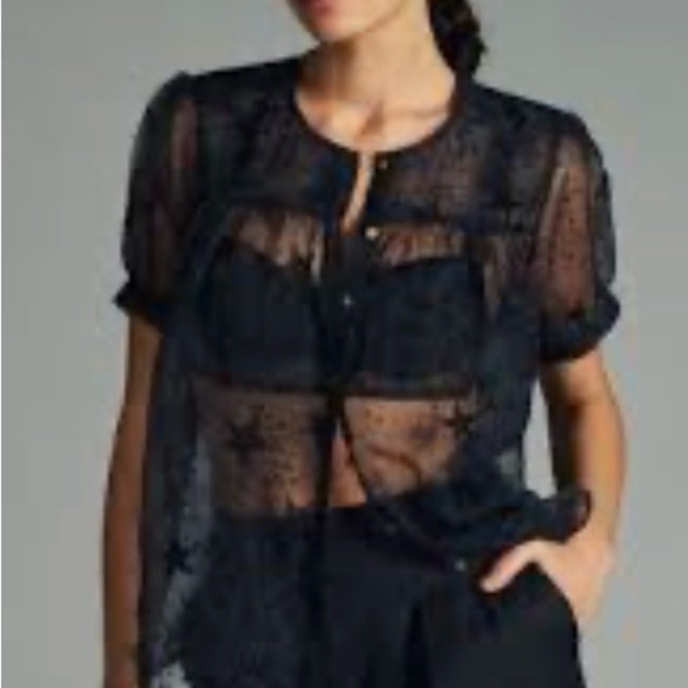 💋Anthropologie UK Chic Sheer Navy Women's Blouse 156